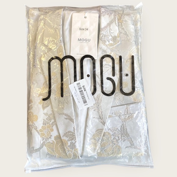 MOGU Mens Metallic Jacquard Blazer Slim Fit Elegant Tuxedo Suit Jacket - Picture 2 of 10